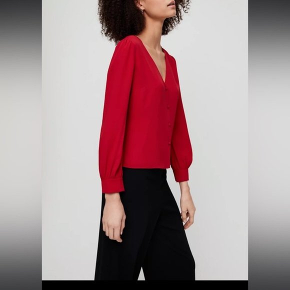 ❗️SOLD❗️Aritzia Babaton Red Long Sleeve Bennie Blouse Size M - Picture 2 of 9